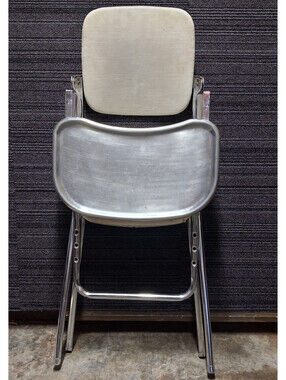 Vintage Cosco Hamilton Folding Step Stool Chair White Chrome Kitchen Made USA